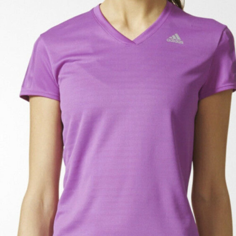 Adidas Women's Short Sleeve Tee Purple V-Neck (S)